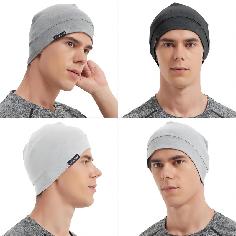 Headshion Cotton Skull Caps for Men Women,4-Pack Lightweight Beanie Sleep Caps Chemo Headwear 4 Grey