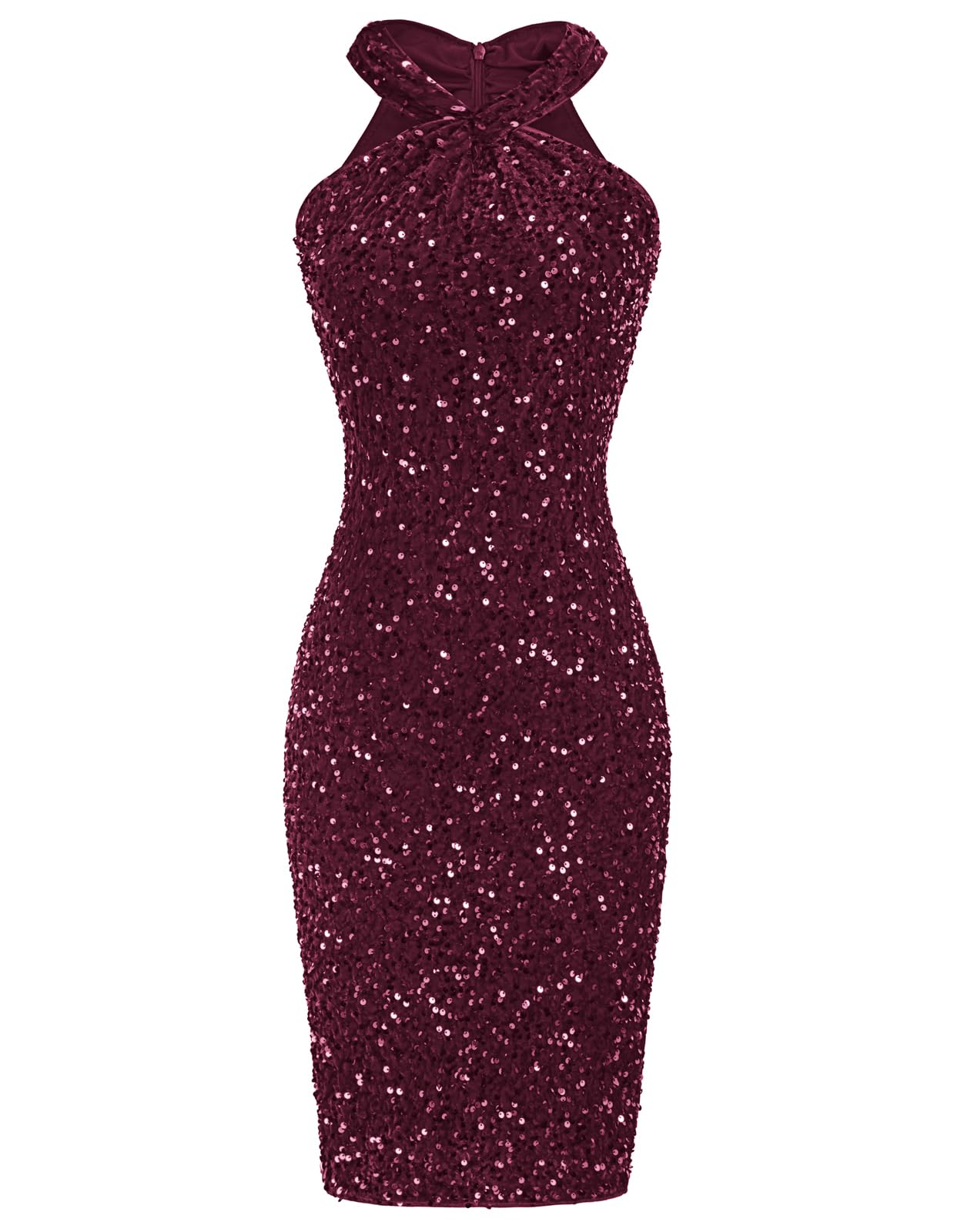 GRACE KARIN Sequin Dress for Women Evening Party Club Prom Dress Dark Red for Christmas Velvet Sequin S