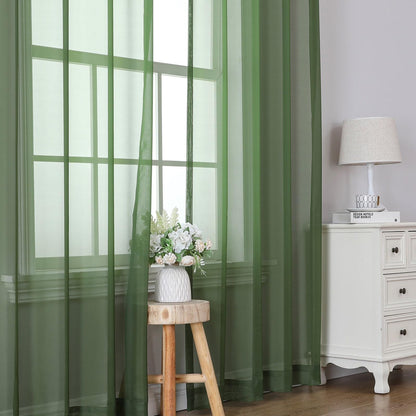 Airwill Short Sage Green Cafe Curtains - 36 Inch Tier Rod Pocket Sheers for Bathroom & Small Windows, 2 Panels