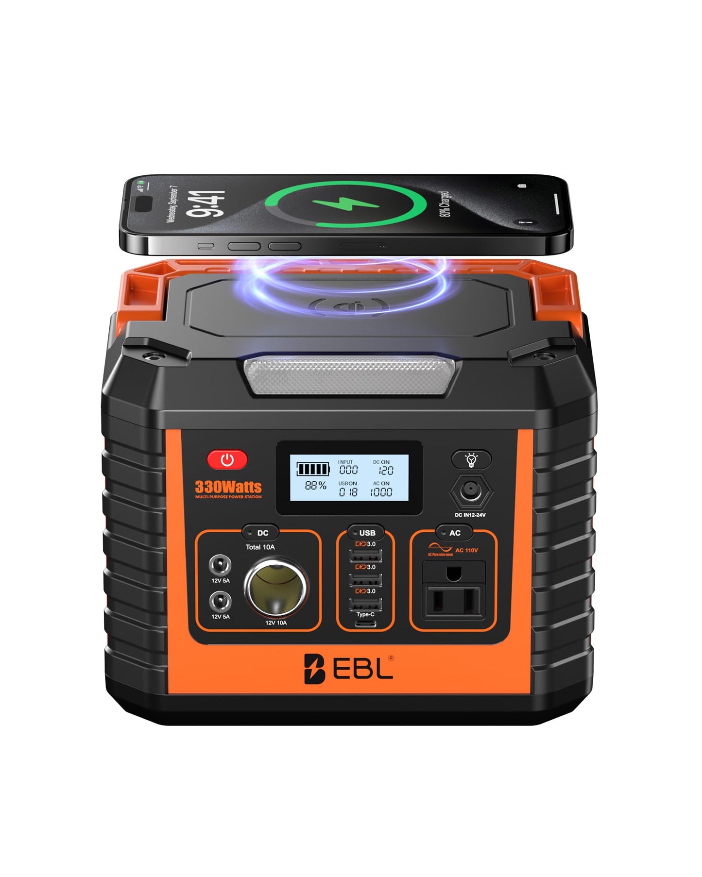 EBL Portable Power Station 300, 110V/330W Pure Sine Wave Solar Generator (Solar Panel Not Included) - Surge 600W Backup Lithium Batteries AC Outlet for Blackout Outdoors Camping Hunting Travel
