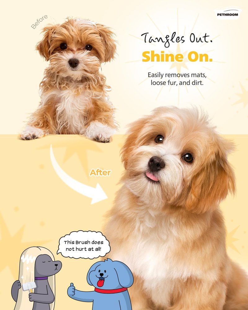 PETHROOM Self-Cleaning Slicker Brush for Dogs & Cats – Gentle Grooming & Deshedding Tool, Removes Mats & Tangles, Skin-Friendly Coated Tips, One-Touch Hair Removal Button