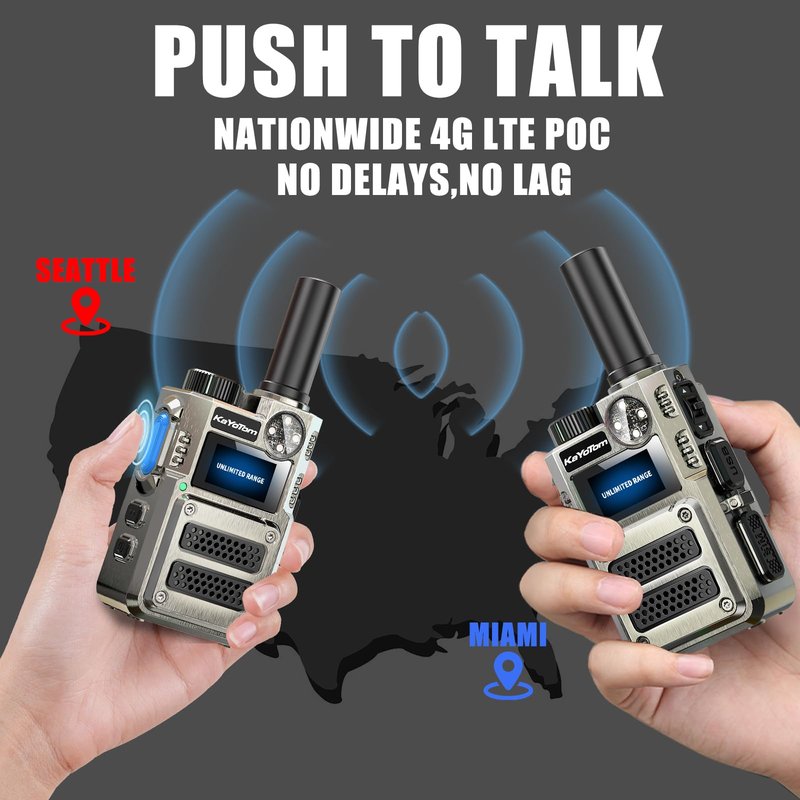[5000+ Miles Range] Unlimited Range Walkie Talkies 4G LTE Long Range with Nationwide & Global Range via Free SIM Card,SOS Alert Poc Radios for Hiking,Truck Fleet,Construction site（4 Pack）
