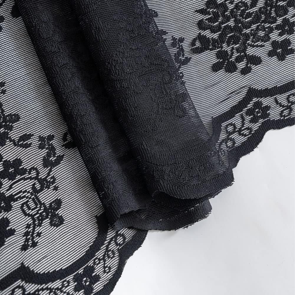 YJ YANJUN Goth Narrow Shower Curtain 36x72 with Attached Valance Victorian Black Floral Lace Small Shower Curtain Short Gothic Rv Camper Shower Curtain Halloween Spoopy Ghost Half Bathroom Décor