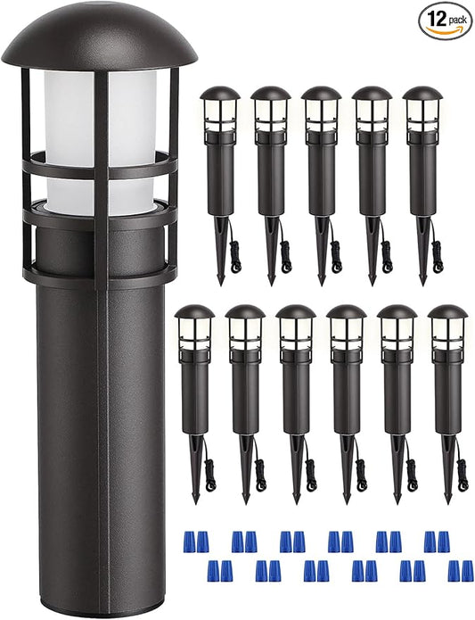 LEONLITE 12-Pack Low Voltage Landscape Pathway Lights 3W Landscape Lighting 12-24V LED Bollard Path Lights Wired CRI 90+ Aluminum Pathway Lighting for Walkway Yard Garden, ETL Listed, 4000K Cool White