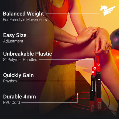 Fit Plus Pro Freestyle PVC Jump Rope for Tricks - Unbreakable 8" Long Handles with Non-Slip Grip Tape - Premium Adult Jump Ropes for Fitness - Lightweight Cardio Boxing Skipping Jump Rope