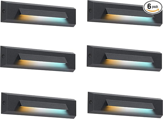 CLOUDY BAY [6 Pack] 3 Color Low Voltage 12-24V LED Step Lights Outdoor,2.5W Landscape Cutoff Stair Riser Light,Deck Step Lights Outside Accent Lighting Fixtures,Wet Location,Black