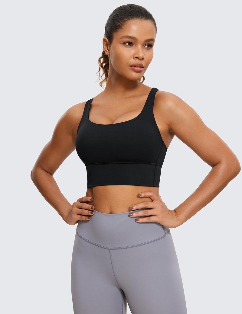 CRZ YOGA Naked Feeling Strappy Longline Sports Bras for Women - Medium Impact Criss Cross Yoga Padded Workout Crop Top Black Medium