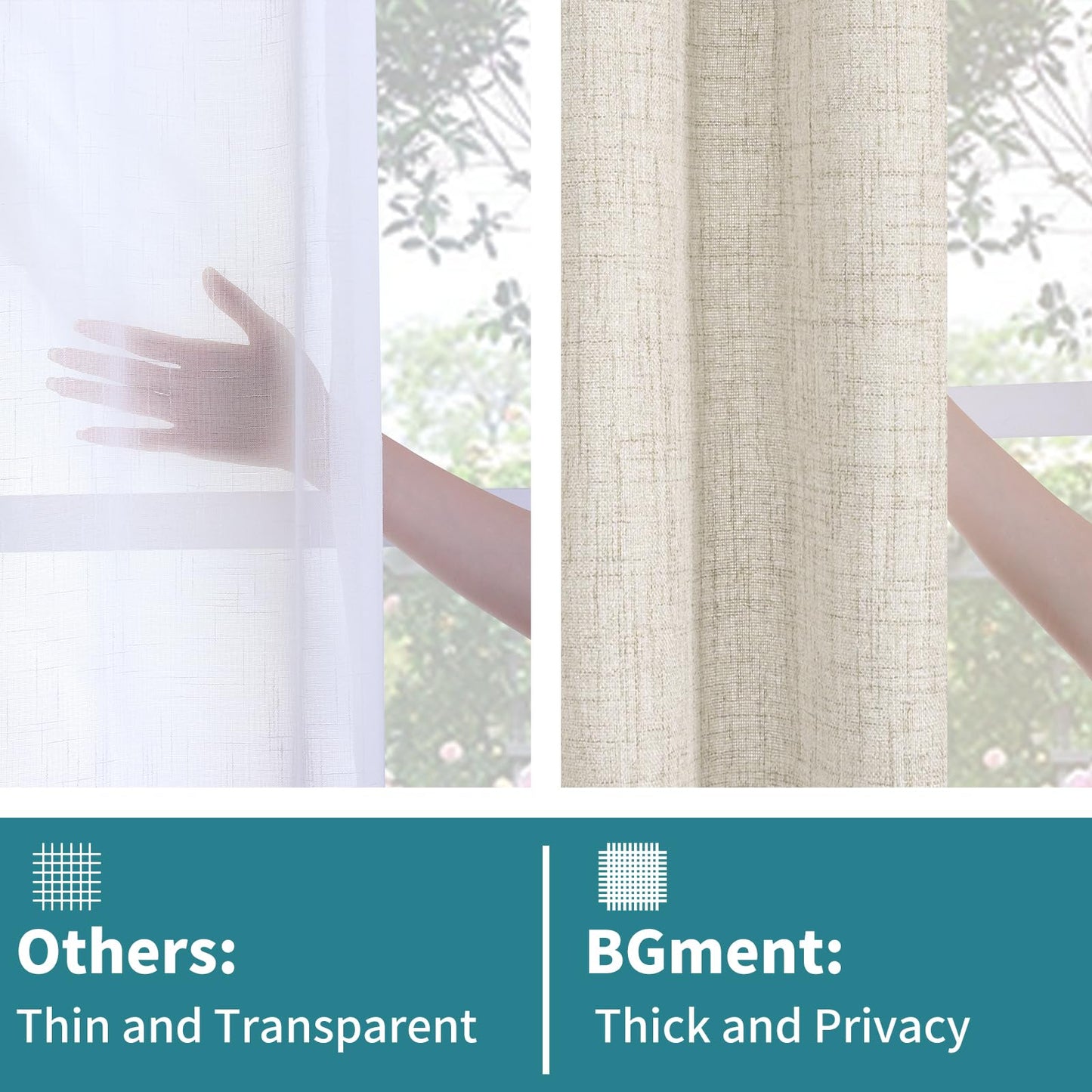 BGment Linen Curtains 63 Inch Length 2 Panels for Living Room - Semi Sheer Drapes Light Filtering Window Treatments with Rod Pocket Back Tab Lightweight for Bedroom, 52 X 63 Inch