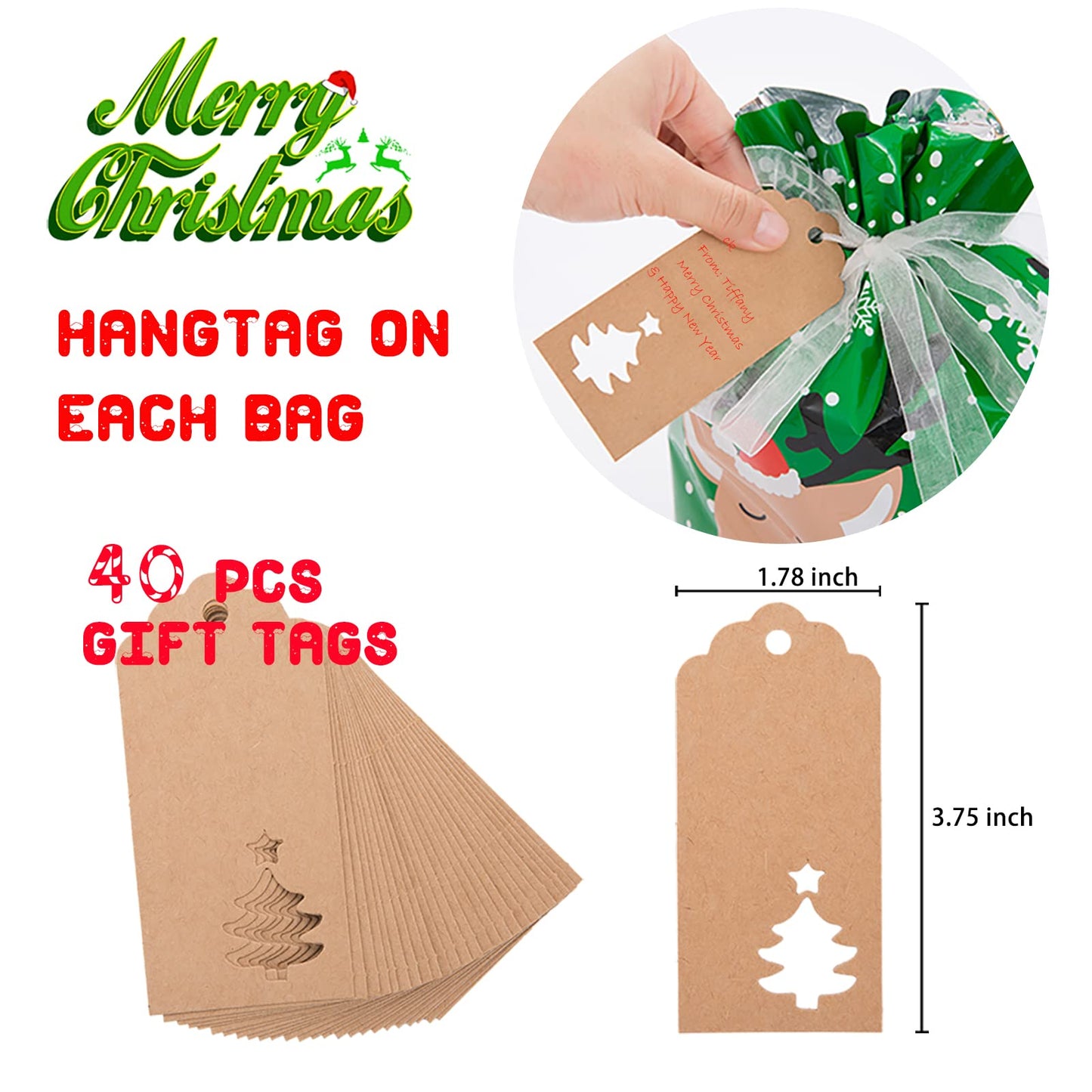 YALTOON 40pcs Drawstrings Christmas Gift Bags Assorted Sizes, Christmas Bags for Gifts Wrapping, Holiday Presents