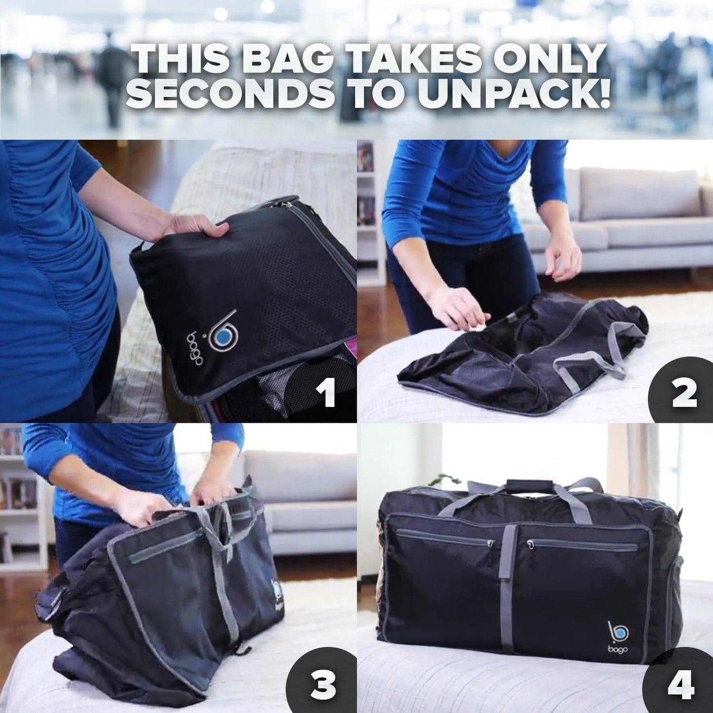 bago Holdall Bags for Men & Women - 60L Spacious Holdall Bag with Shoe Compartment - Save Time & Travel The World in Style & Convenience - Durable, Lightweight & Foldable Duffle Bag (Green)