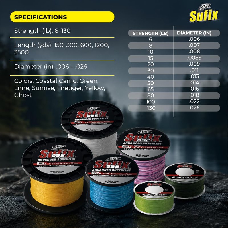 Suffix 832 Braid 80 lb Low-Vis Green 300 yards