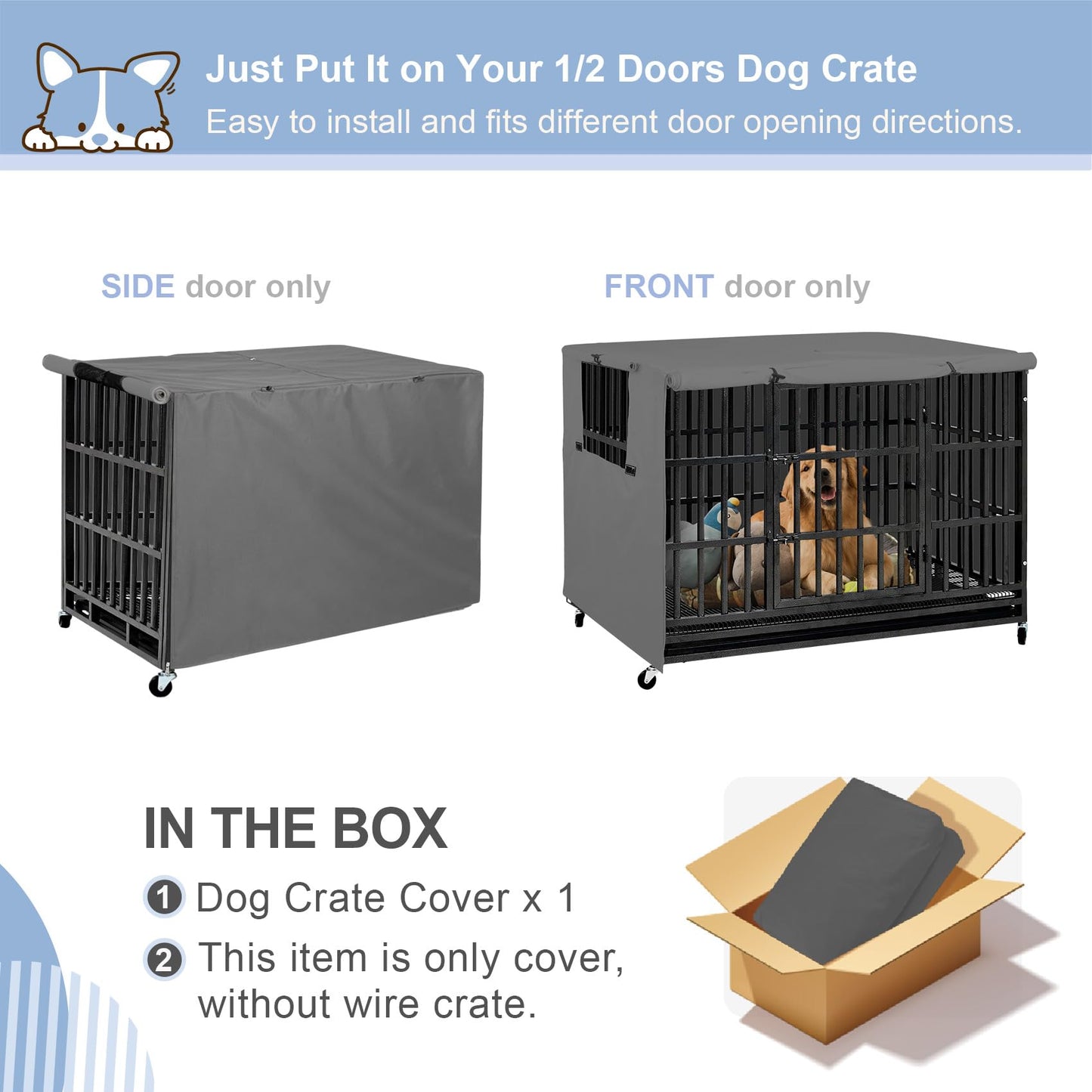 Explore Land Dog Crate Cover Durable - Polyester Pet Kennel Cover Universal Fit for 24-48 inches Wire Dog Crate (42 Inch (Pack of 1), Grey Cover)