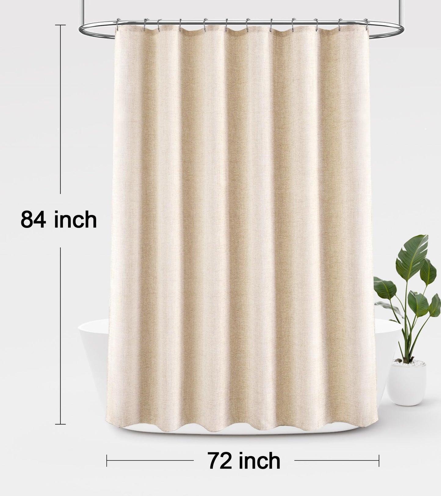 Awellife Extra Long Shower Curtain 84 Inch Length Beige Linen Blend Fabric Shower Curtain for Bathroom, Extra Long 72" W x 84" L