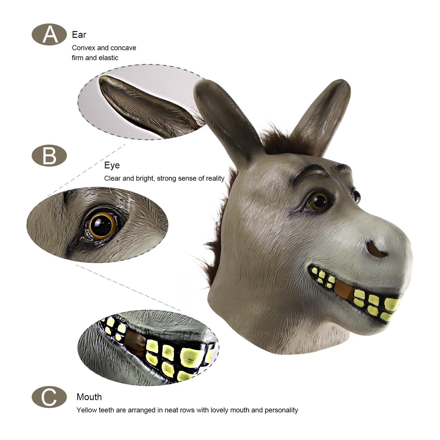 MOLEZU Donkey Mask,Halloween Novelty Deluxe Costume Party Cosplay Latex Animal Head Adult.