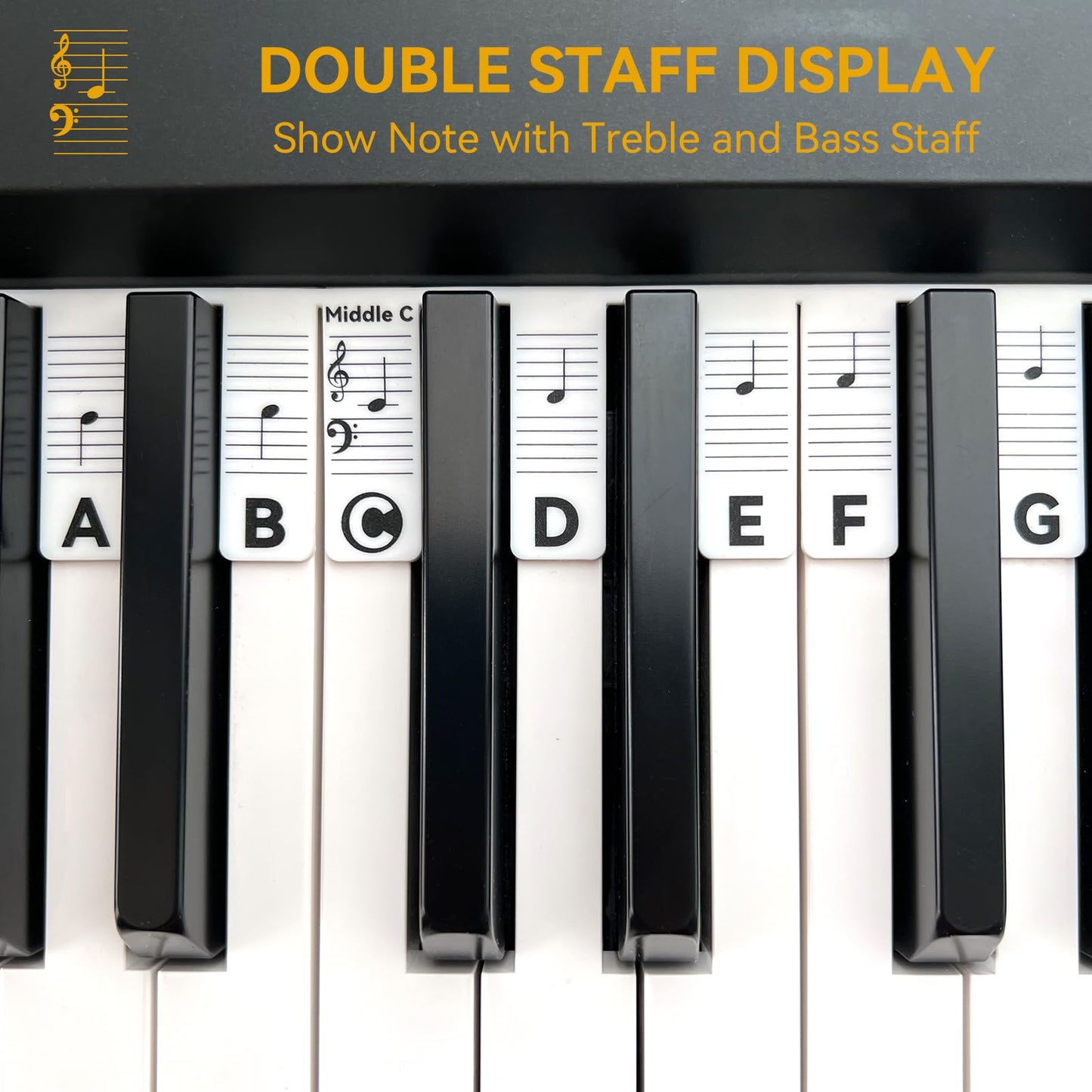 BEATBIT Piano Notes Guide for Beginner, Removable Piano Keyboard Note Labels for Learning, 88-Key Full Size, Made of Silicone, No Need Stickers, Reusable and Comes with Box (Classic Black）