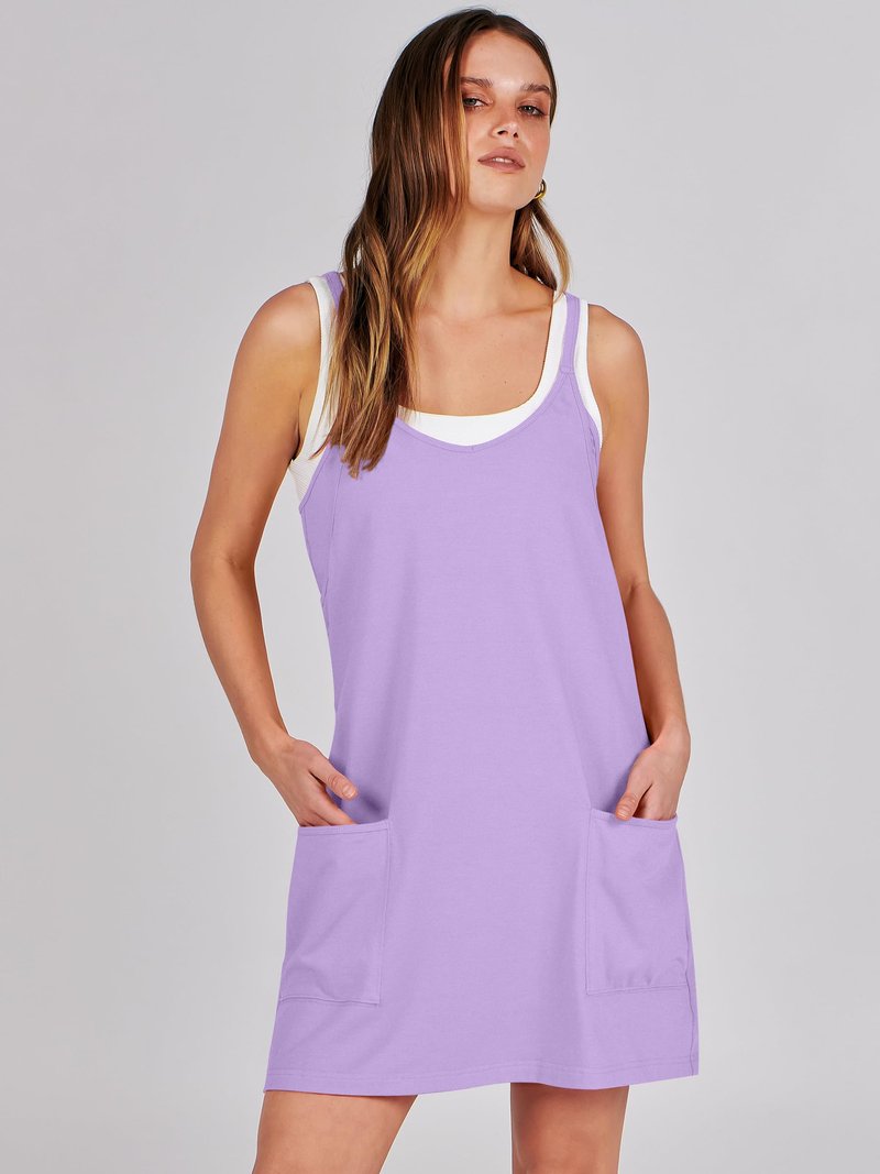 ANRABESS Women Athletic Dress Summer Tennis Workout Active Sports Mini Romper Dress Built in Shorts Travel Vacation Clothes Purple X-Smal