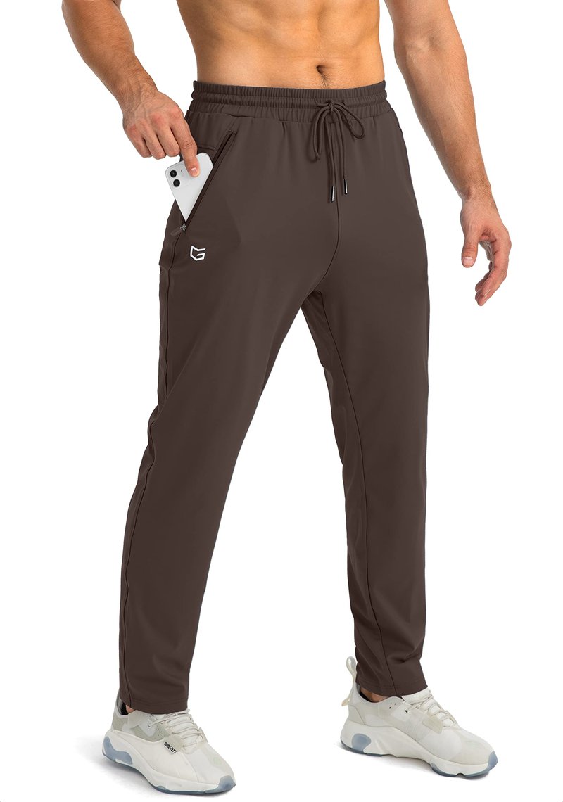 G Gradual Men's Sweatpants with Zipper Pockets Tapered Joggers for Men Athletic Pants for Workout, Jogging, Running (Brown, X-Large)