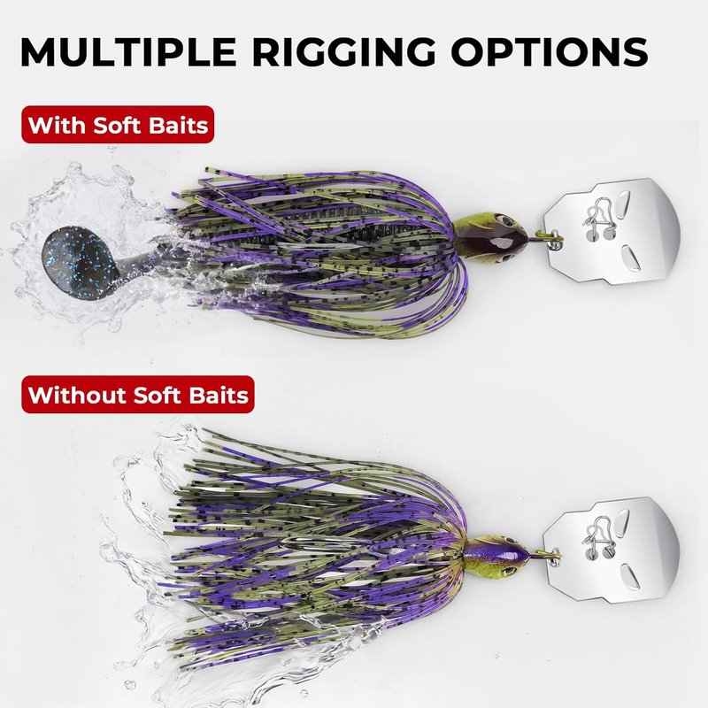 MadBite Bladed Jig Fishing Lures - Multi-Color Kits with Vibrating Action & Sharp Hooks | 3/8 oz & 1/2 oz Sizes, Includes Storage Box