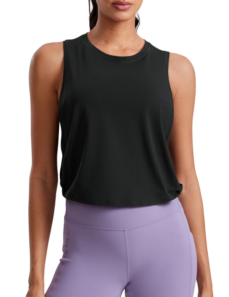 CRZ YOGA Pima Cotton Large Armhole Tank Tops for Women - Workout Sport Athletic Yoga Running Gym Loose Crop Sleeveless Shirts Black Medium