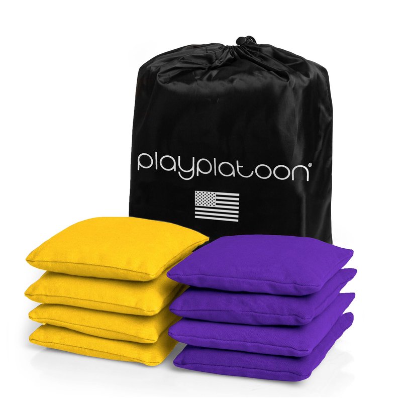 Play Platoon Weather Resistant Cornhole Bags - Set of 8 Regulation Size - Purple &Yellow - Durable Duck Cloth for Tossing Game, Includes Tote Bag