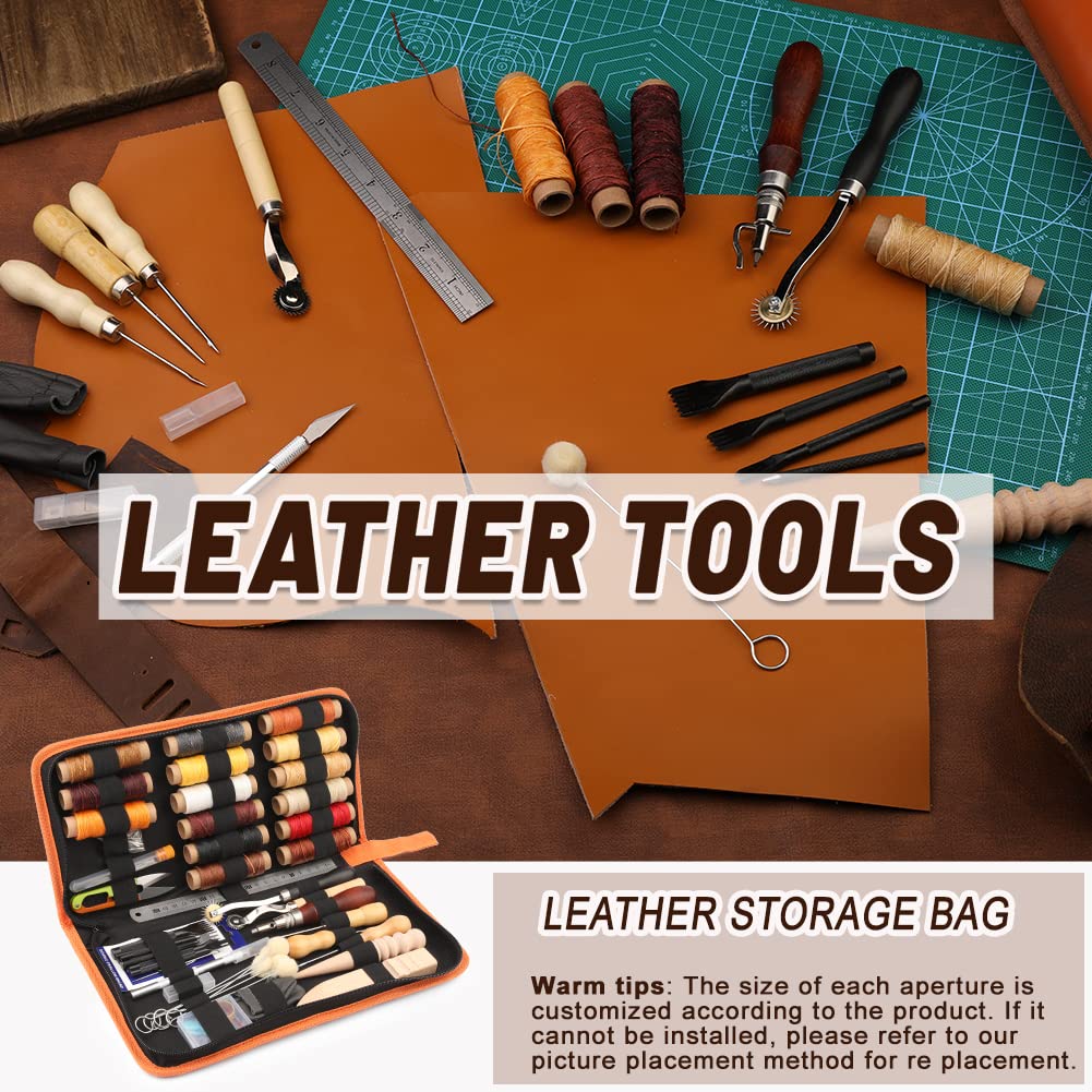 BUTUZE Leather Working Tools, Practical Leather Craft Kit with Waxed Thread Groover Awl Stitching Punch Hole for Leathercraft Beginner or Adults Gifts - Comes with Tool Manual