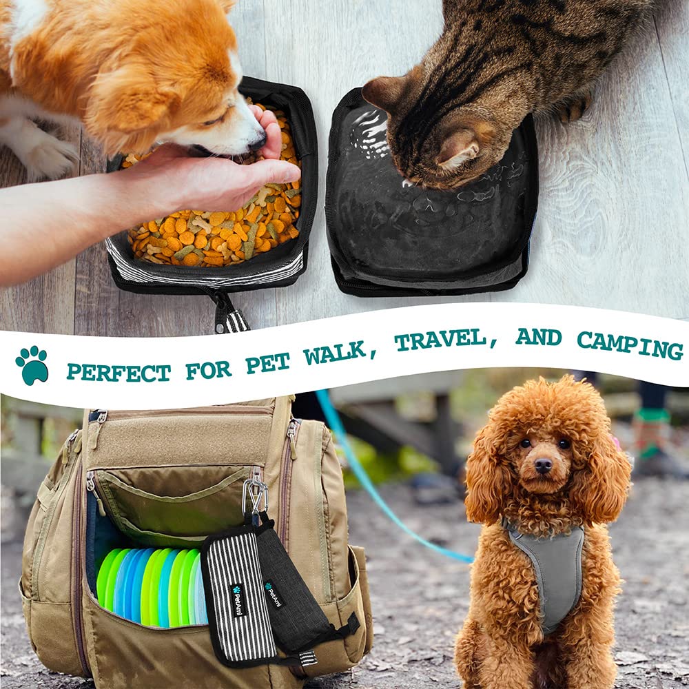 PetAmi Collapsible Dog Bowls 2 Pack, Food and Water Bowls Travel Set, Portable Pet Dish No Spill, Foldable Lightweight BPA Free Leakproof Bowls, Camping Hiking Walking Outdoor Gear Accessories, Black