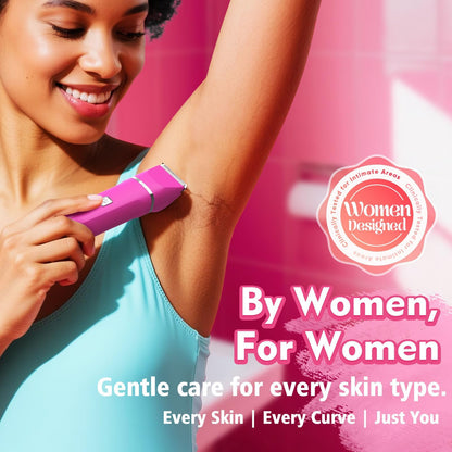 Bikini Trimmer for Women - Painless Electric Razors for Silk Skin,Cordless Body Shaver for Trip,Replaceable Lady Facial Razor, IPX7 Waterproof&Easy Cleaning, Ceramic Blade, USB Charge Dock Pink