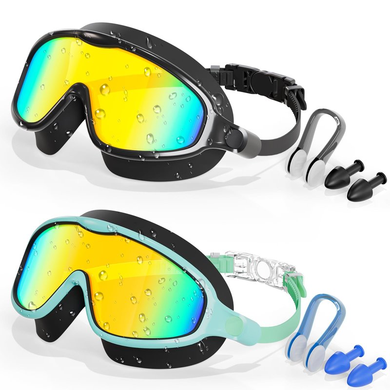 Aegend Swim Goggles for Kids Youth 3-14 – 2 Pack Wide Frame Anti-Fog Anti-UV Clear Vision Swimming Goggles for Beginners, Swimmers – Ideal for Pool, Beach, Swim Lessons, Summer Vacation