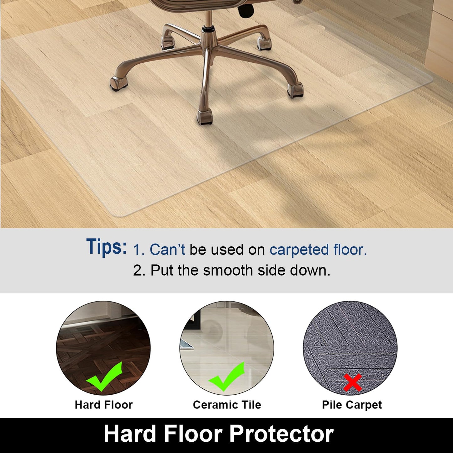 AiBOB Chair Mat for Hardwood Floor, 36 X 48 inches Desk Chair Mat for Wood and Tile Floors, Protection Mats for Office and Home, Easy Glide for Chairs