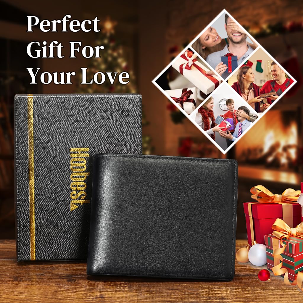 Hoobest RFID Blocking Genuine Leather Wallet Excellent as Travel Case Credit Card Protector Wallets for Men with Coin Pocket