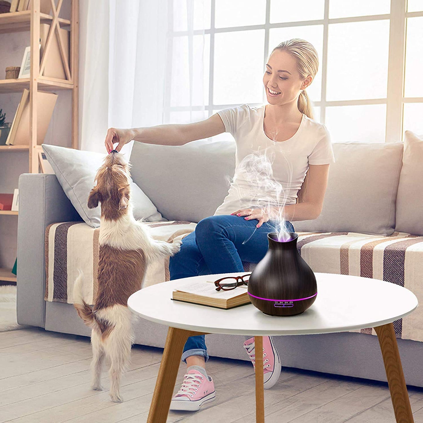 BZseed Aromatherapy Essential Oil Diffuser 550ml 12 Hours Wood Grain Aroma Diffuser with Timer Cool Mist Humidifier for Large Room, Home, Baby Bedroom, Waterless Auto Shut-off,7 Colors Lights Changing