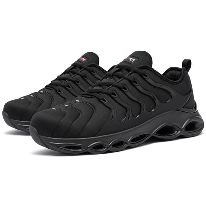 LARNMERN Steel Toe Cap Trainers Mens Safety Trainers Lightweight Safety Shoes Cushioning Fashion Breathable Comfortable Work Shoes (Black,9 UK)