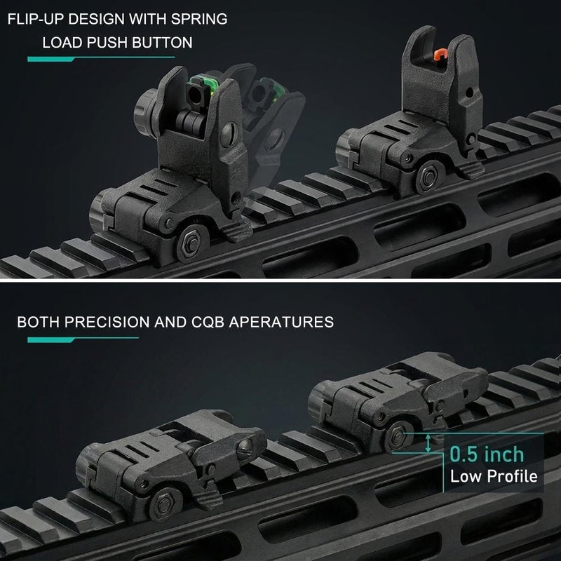 DOPETANE Fiber Optic Sights Flip Up Front and Rear Backup Sights with Red Green Fiber Optics Polymer Fiber Sight Black