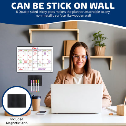 HILYFE Monthly Planner Whiteboard A3- Magnetic Fridge Calendar for Cupboard & Wall with 4 Dry Erase Markers - Meal Planning Memo Board - Task Planning and Event Reminder Notice Board