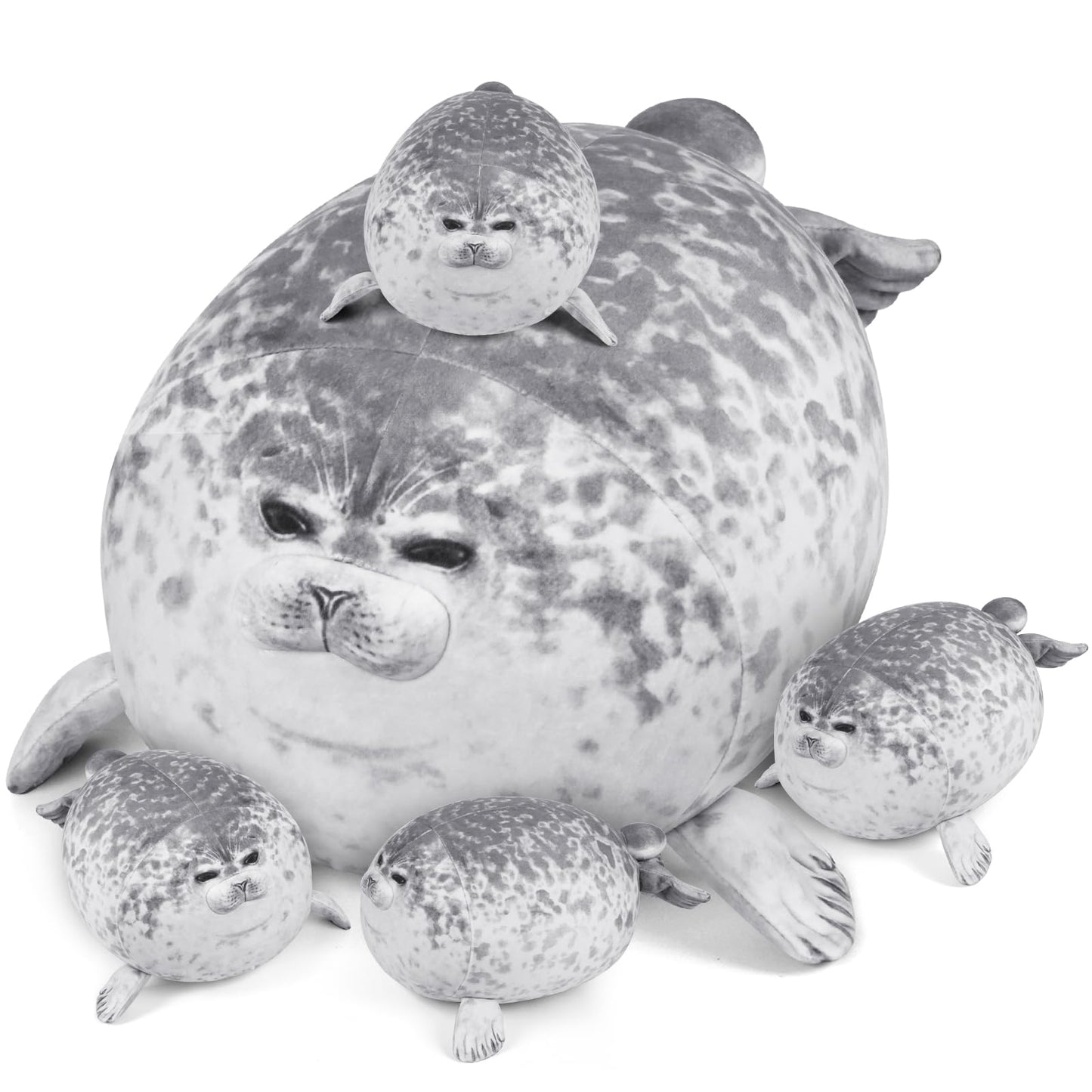 KMUYSL Toys for Ages 0 1 2 3 4 5 6 7 8+ Years - Plush Mommy Stuffed Animal with 4 Babies in Her Tummy, Soft Plush Toys Set, Christmas Birthday Gifts for Girls Boys Baby, Toddler, Kids (Seal Toys)