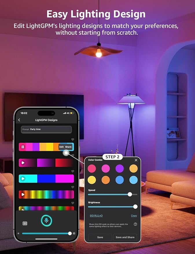 Lepro B1 AI Smart Light Bulbs - WiFi & Bluetooth RGBWW Color Changing LED Bulb Works with Alexa & Google Assistant, Personalized Al Lighting Designer, AI Voice Control, Music Sync, 2.4GHz Only, 1 Pack