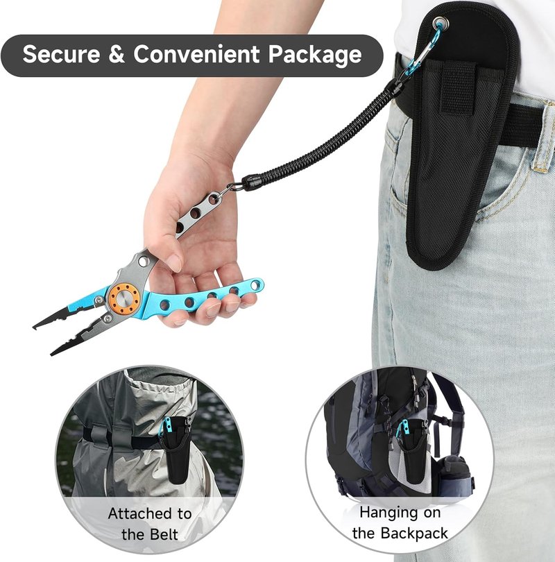 Fishing Pliers - 7-Inch Aluminum Braid Cutters | Corrosion Resistant Hook Remover & Split Ring Tool with Sheath and Lanyard