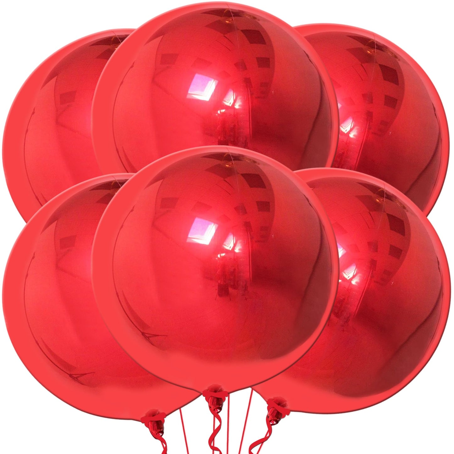 KatchOn, Red Foil Balloons - Big 22 Inch, Pack of 6 | 4D Sphere Metallic Red Balloons for Happy Birthday Decoration, Carnival Decoration, Wedding, Christmas Decorations | New Years Decorations 2026