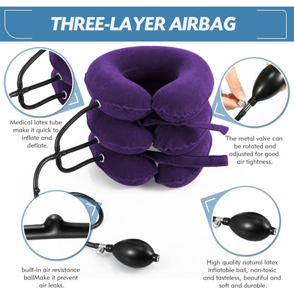 Jaximy Neck Stretcher, Neck Traction Device, Cervical Traction Device, Neck Pain Relief, Adjustable Inflatable Neck Brace & Neck Stretcher Cervical Traction, Neck Decompression Home Use (Purple)