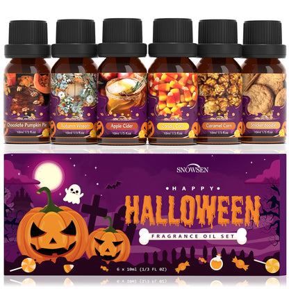 Halloween Essential Oil Set, SNOWSEN Fall Fragrance Oils for Diffuser Oil Scents, Candle Making, Soap Making, Candy Corn, Chocolate Pumpkin Pie, Autumn Wreath, Apple Cider, Caramel Corn,Snickerdoodle