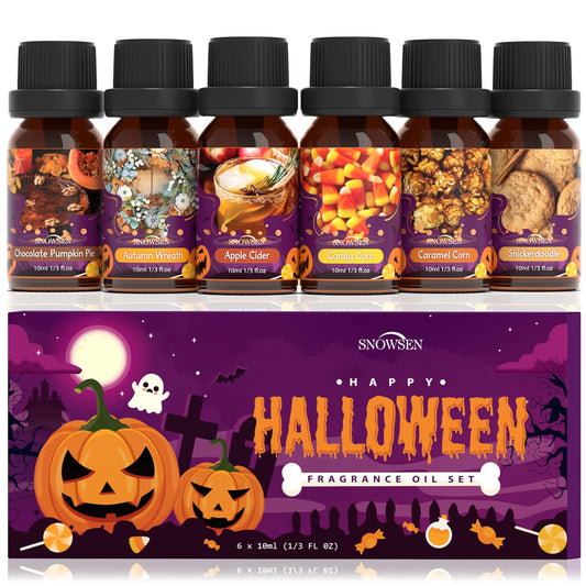 Halloween Essential Oil Set, SNOWSEN Fall Fragrance Oils for Diffuser Oil Scents, Candle Making, Soap Making, Candy Corn, Chocolate Pumpkin Pie, Autumn Wreath, Apple Cider, Caramel Corn,Snickerdoodle