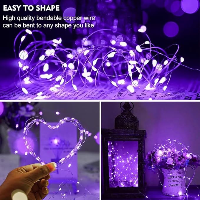 pozzolanas 24 Pack Purple Fairy Lights Battery Operated 3 Modes 7FT 20 LED Waterproof String Lights Twinkle Silver Wire for Mason Jars Wedding Christmas Halloween Party Decor (24, Purple)