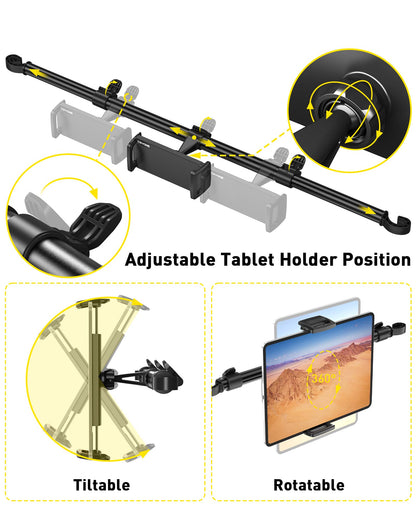 Car Tablet Holder Mount for iPad: Headrest Tablet Stand for Car Back Seat Compatible with iPad Pro Air Mini | Galaxy Tab | Kindle Fire HD | Switch OLED or Other 4.7-16.1" Devices