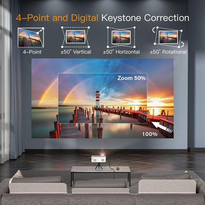 Electric Keystone Projector, VOPLLS Projector with WiFi and Bluetooth, Native 1080P Outdoor Home Theater Movie Projector, 50％Zoom, Compatible with HDMl, USB, AV, Smartphone/Tablet/Laptop (20000L)