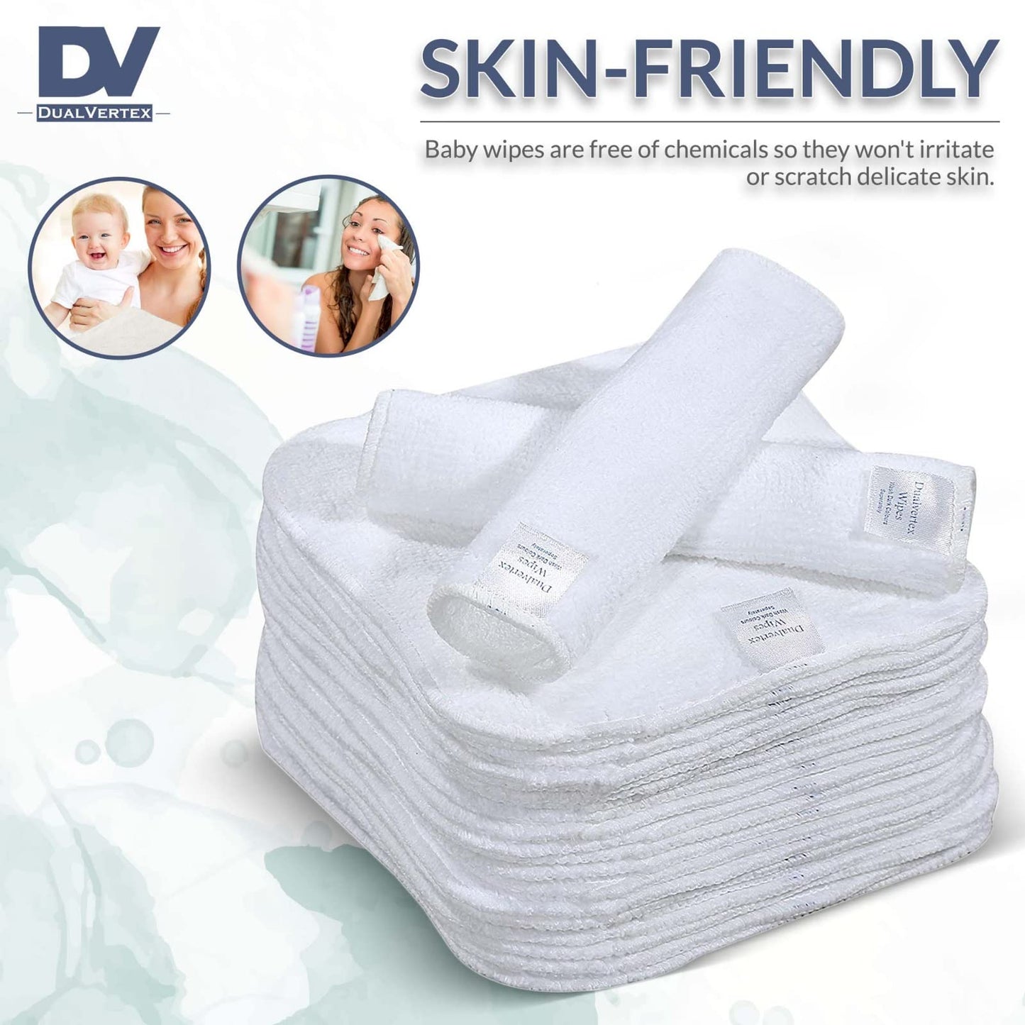 DualVertex 30 Bamboo Reusable Baby Wipes - Face Cloth - Makeup Remover Cloth from Natural Thread for Face & Hand with 2in1 Laundry Bag/Carrying Bag