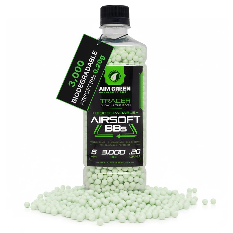 Aim Green Tracer Biodegradable Airsoft BBS, Glow-in-The-Dark BBS, 3,000 Count, .20 Grams