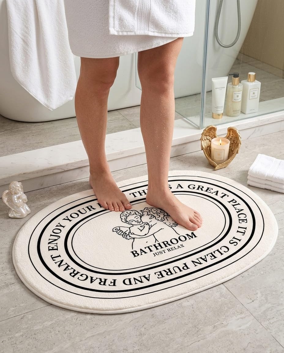 Angel Bathroom Rug 20x32inch, Cute Angel Bath Mat Super Soft and Plush, Non-Slip and Absorbent Cherub Bath Mat, Aesthetic Decor Rugs for Bathroom Shower Toilet Tub Bathmat Carpets Machine Washable
