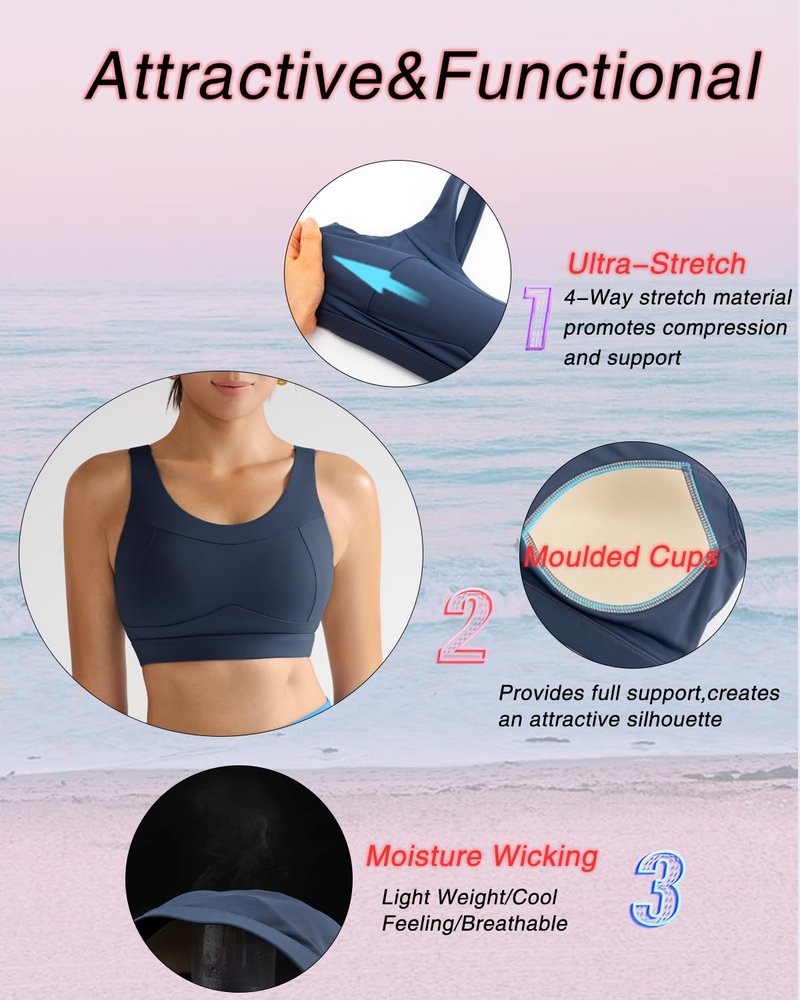 RUNNING GIRL High Impact Sports Bras for Women,Racerback Running Bra Workout Crop Tank Tops Longline Sports Bra Push up(WX2667 Dark Grey XXL)