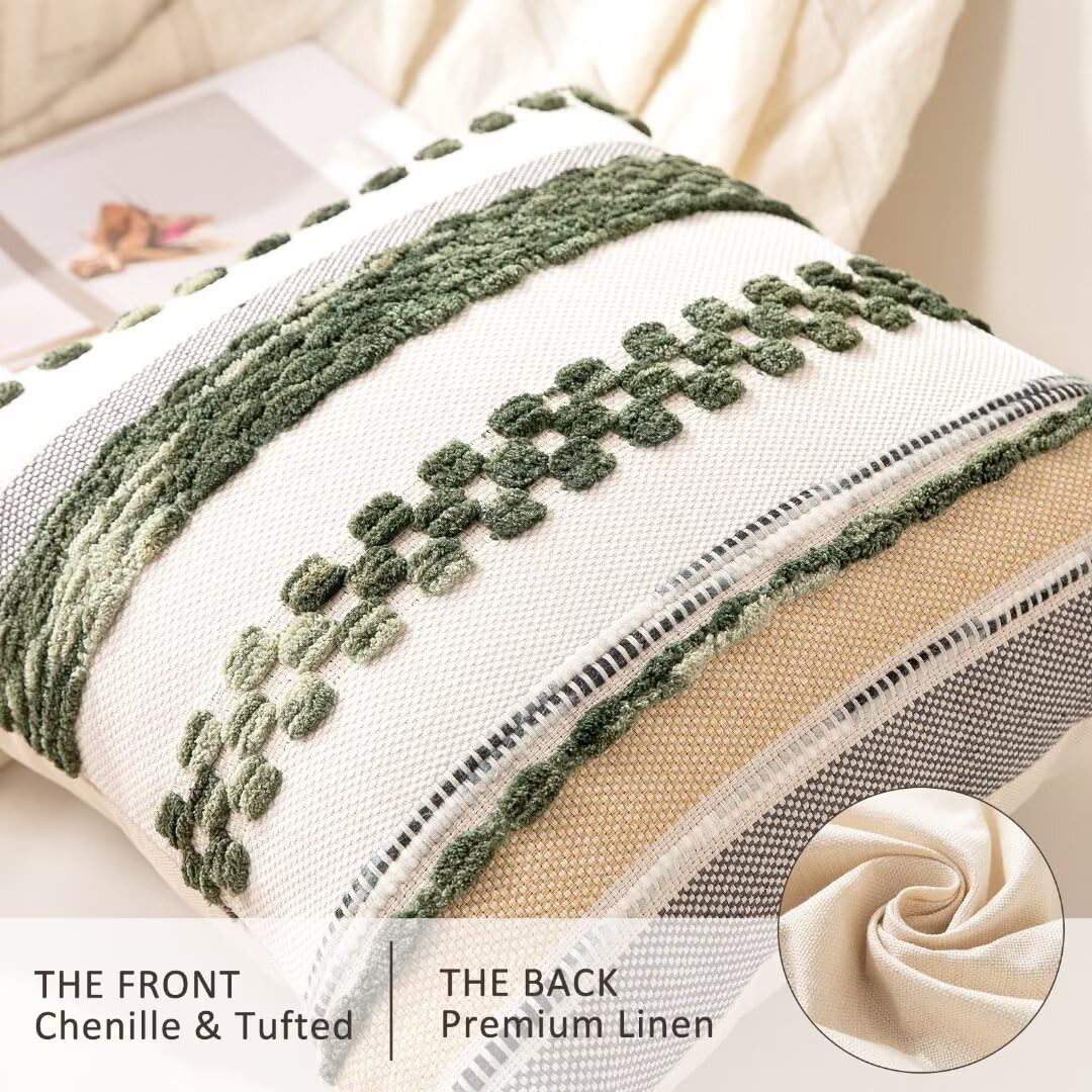 Boho Throw Pillow Covers 18x18 Set of 2 Farmhouse Decorative Cushion Case Striped Square Pillows Cover Chenille Pillow Cases Accent Neutral Pillowcase for Sofa Couch Bed,Sky Blue