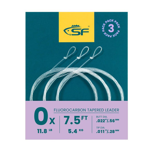 SF 3 Packs Pre-Tied Loop Fly Fishing Tapered Leader Fluorocarbon 7.5FT 0X